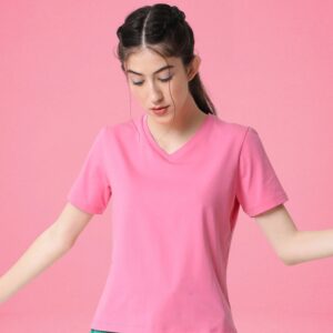Buy Flame Pink V Neck T Shirt